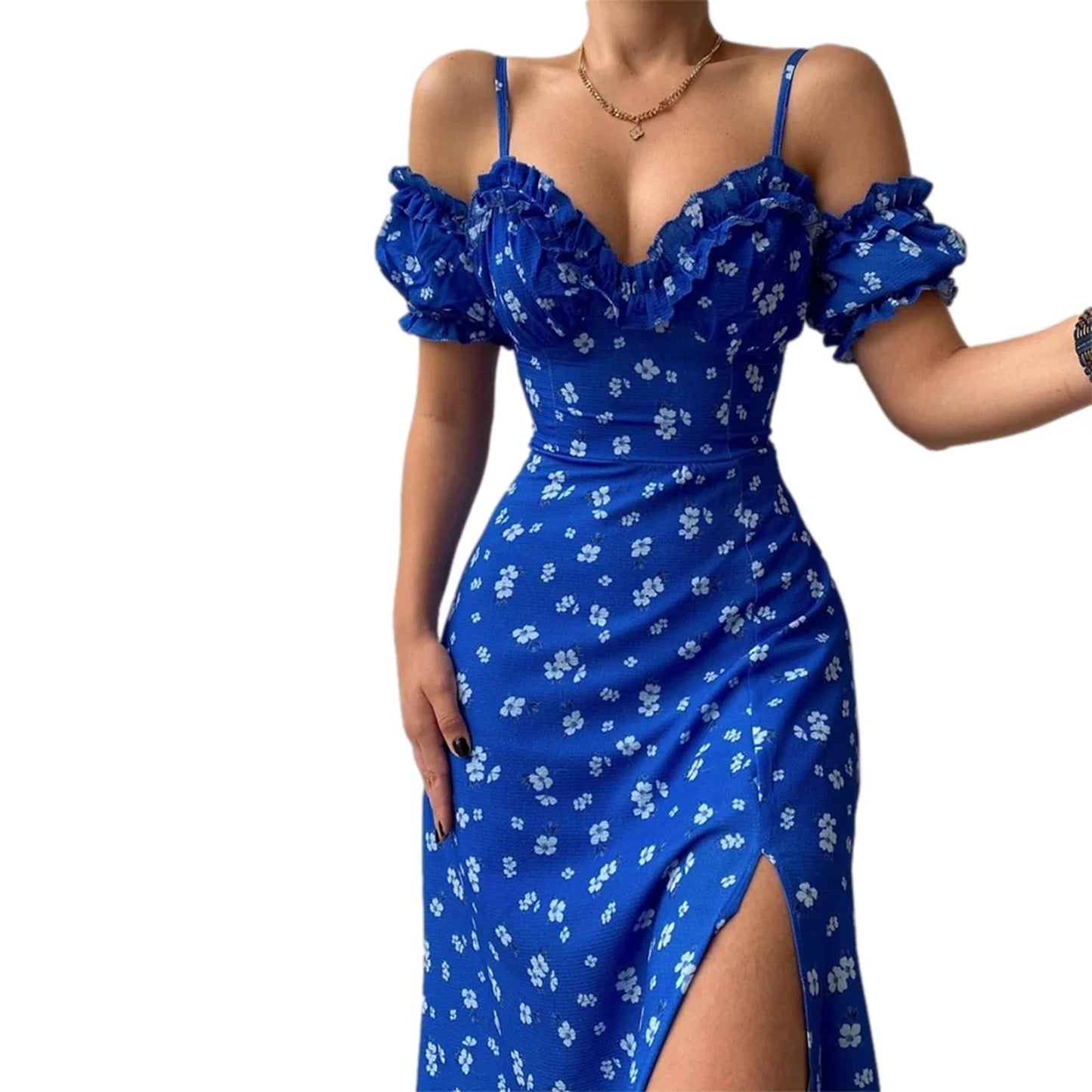 Elle Elegant Floral Off Shoulder Split Dress