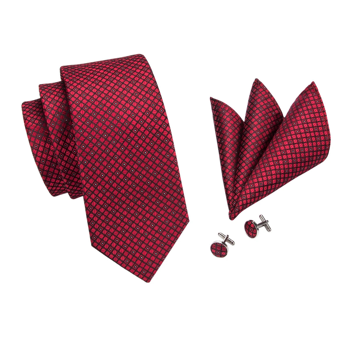 Red/ Burgundy Plaid Silk Tie Sets