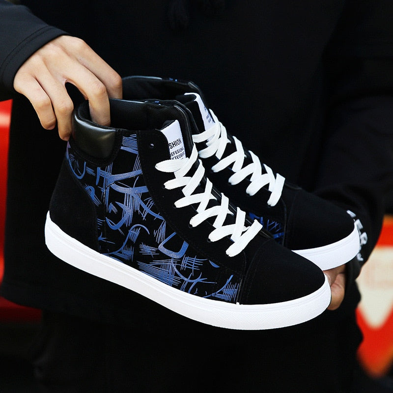 Canvas Hi Top Street Sneakers- Black Blue Red