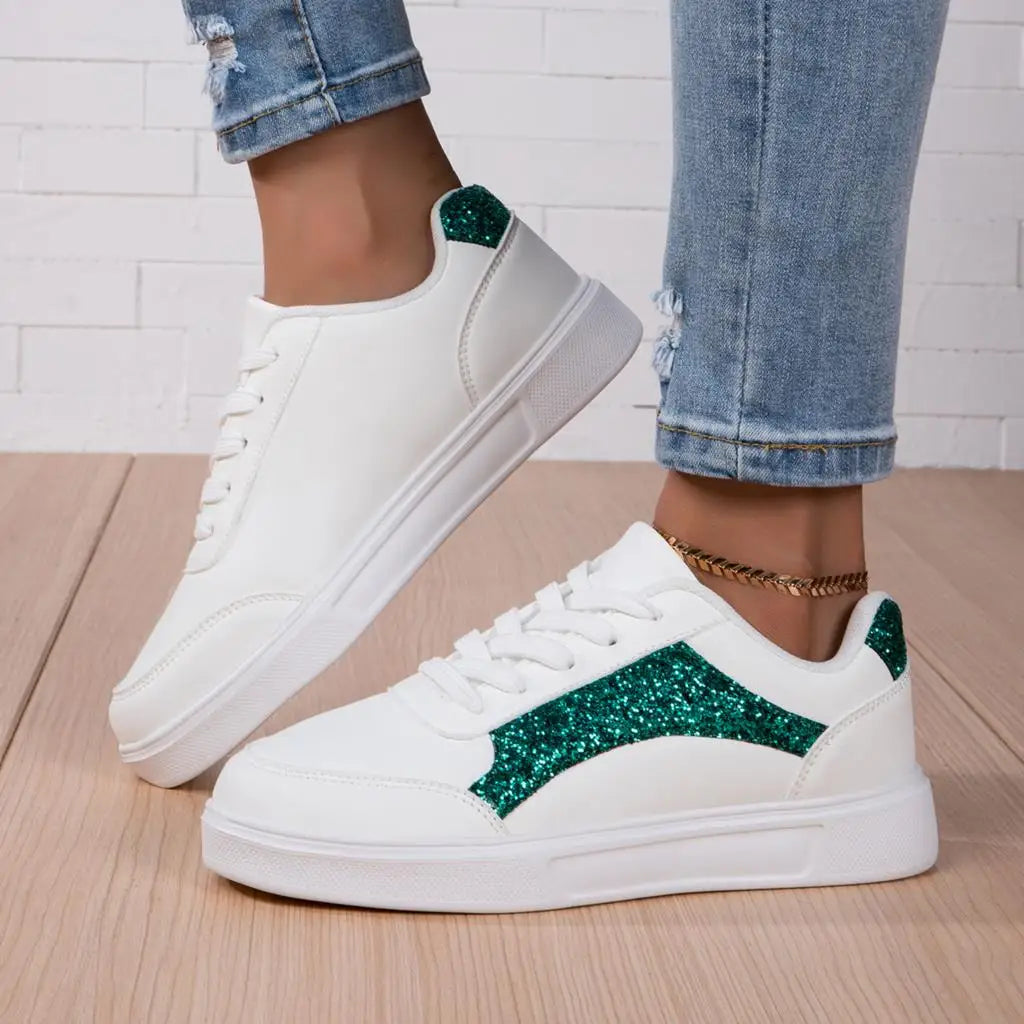 Women's White Glitter Sneakers