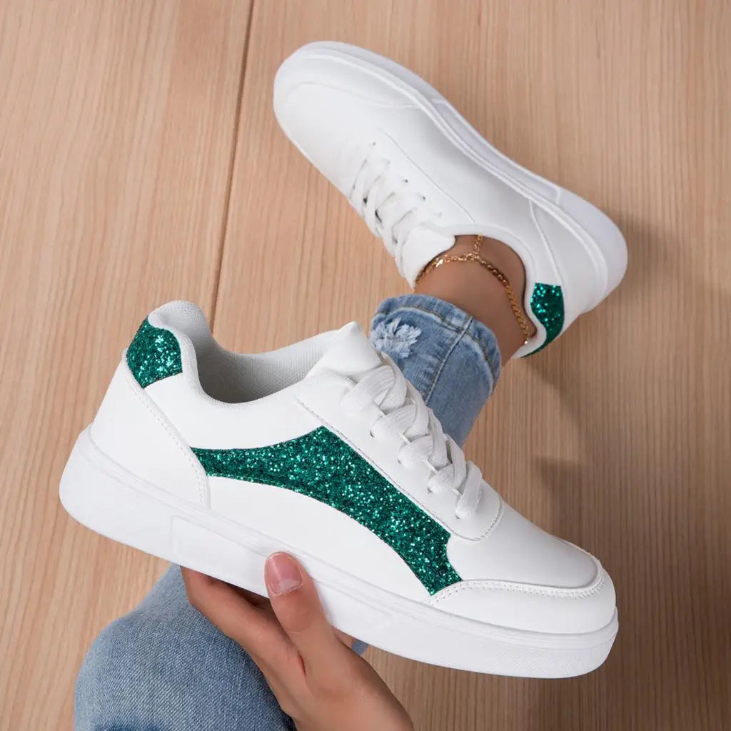 Women's White Glitter Sneakers