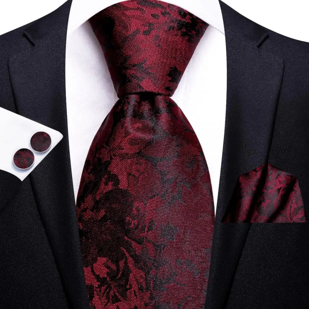 Red/ Burgundy Plaid Silk Tie Sets