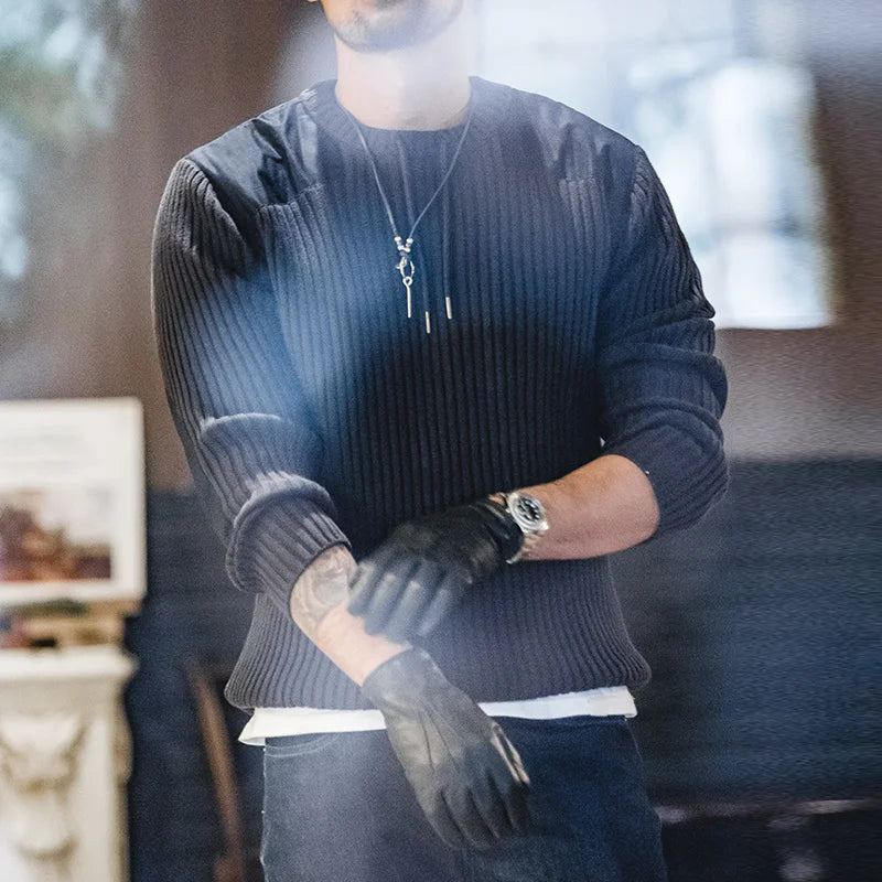 XS-M Military Patch Vertical Stripe Sweater