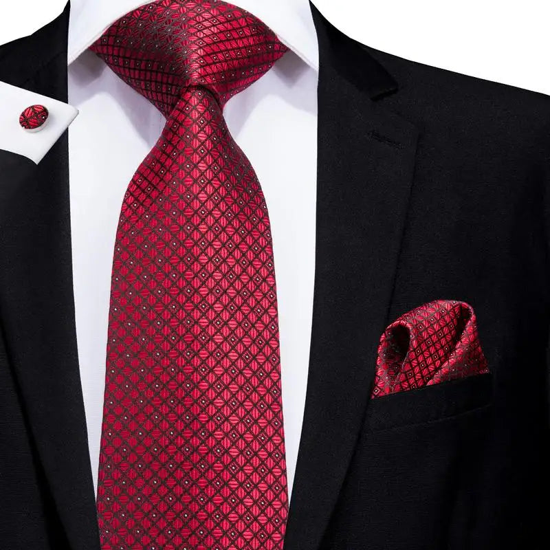 Red/ Burgundy Plaid Silk Tie Sets