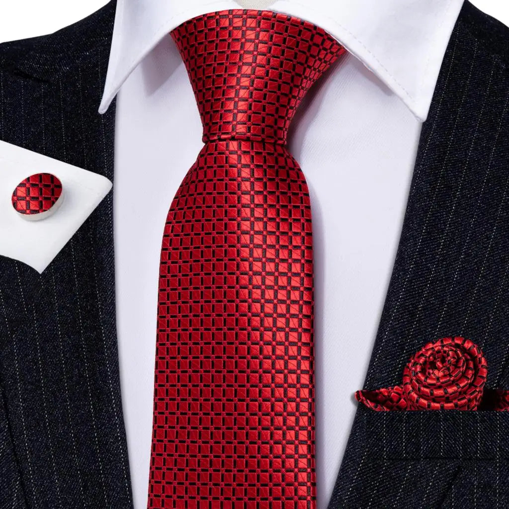 Red/ Burgundy Plaid Silk Tie Sets