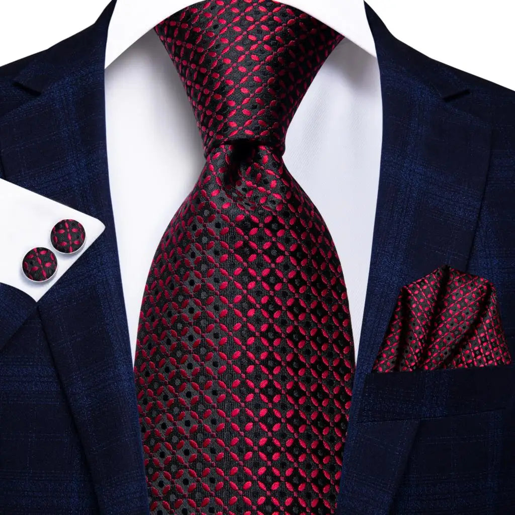 Red/ Burgundy Plaid Silk Tie Sets