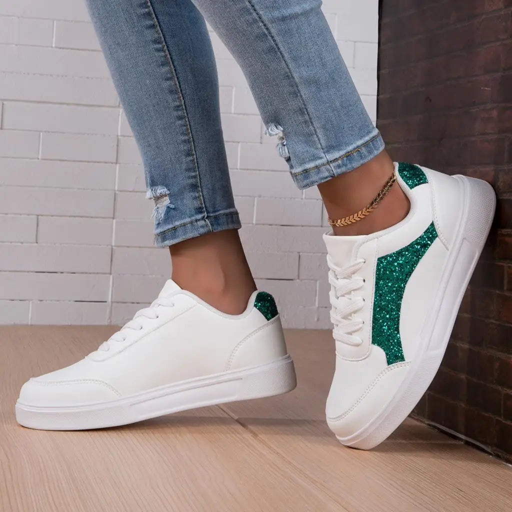 Women's White Glitter Sneakers