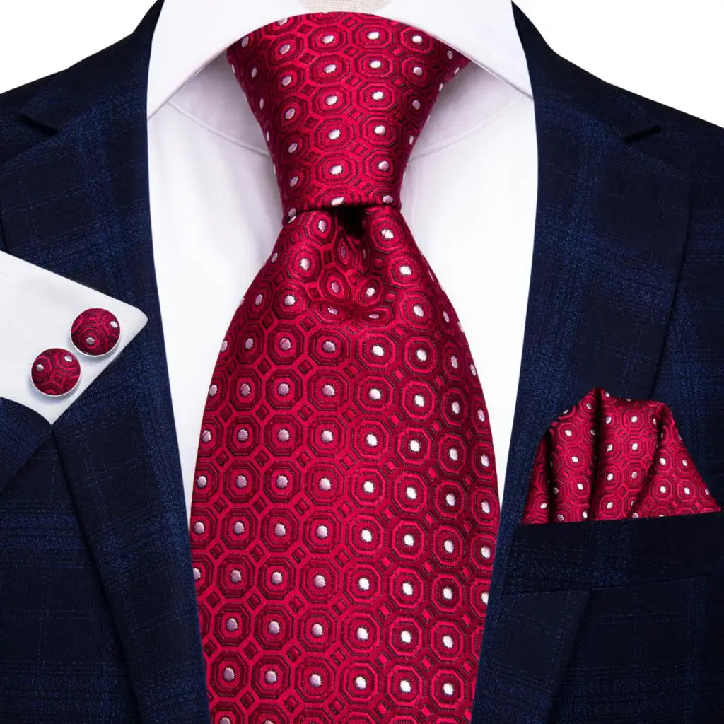 Red/ Burgundy Plaid Silk Tie Sets