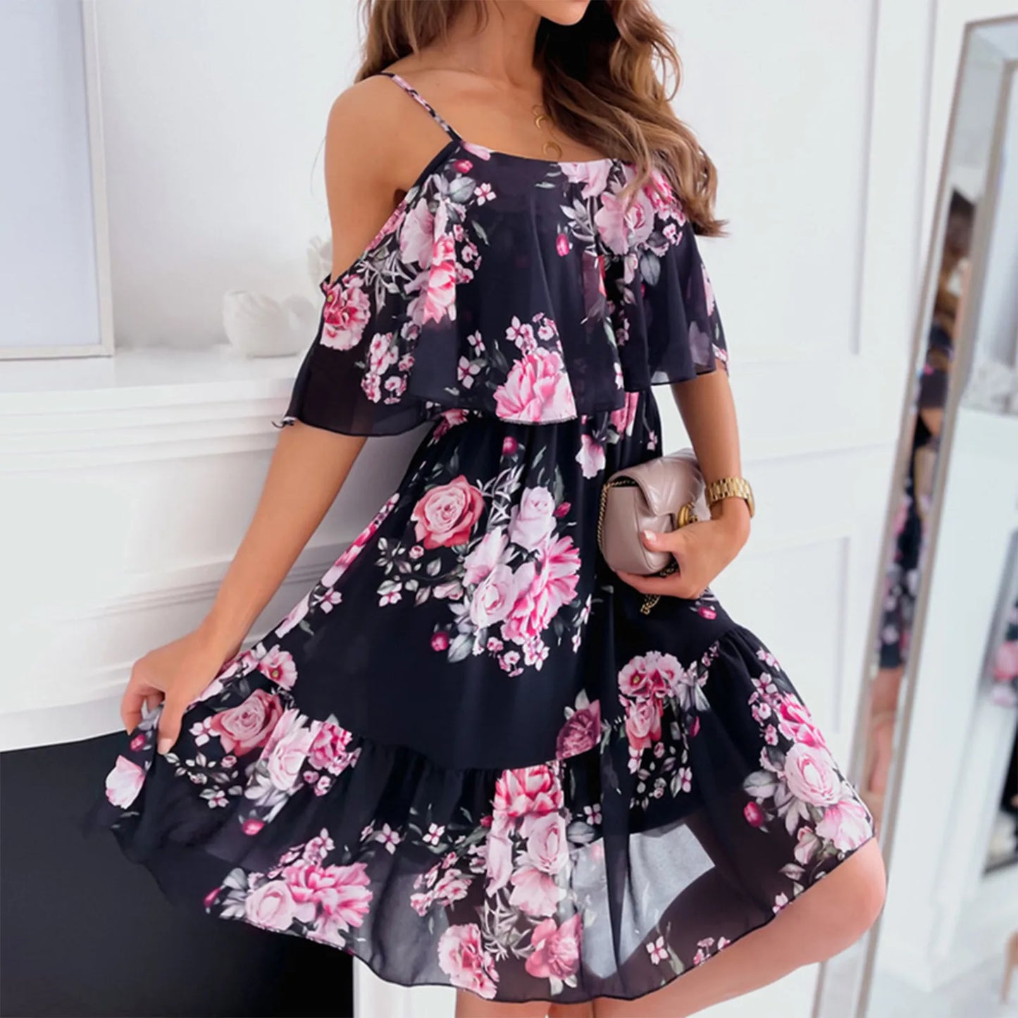 Chloe Chiffon Off Shoulder Ruffle Dress