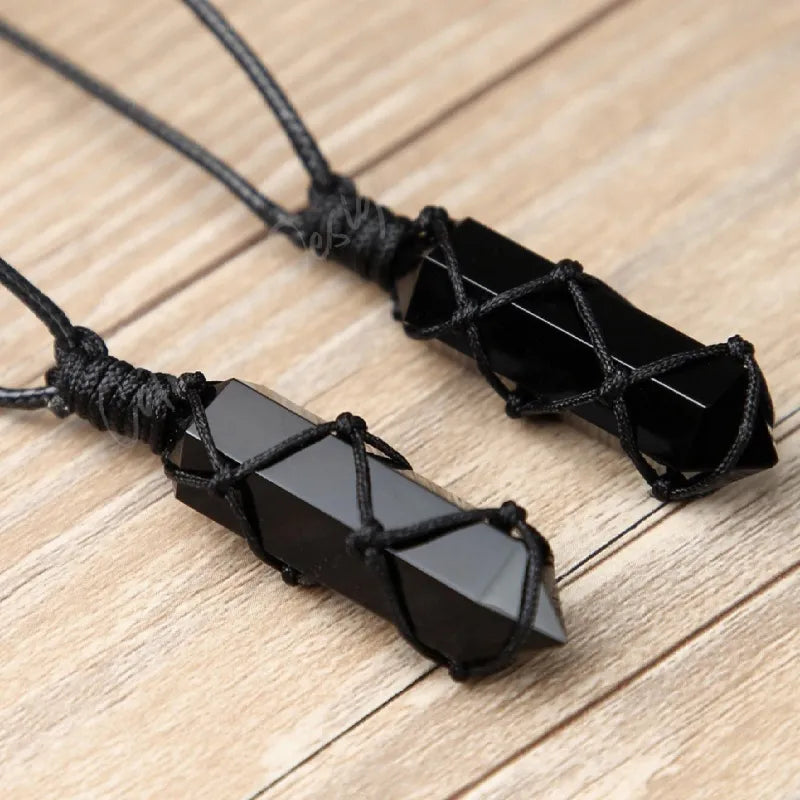 Natural Black Obsidian Pendant Necklace