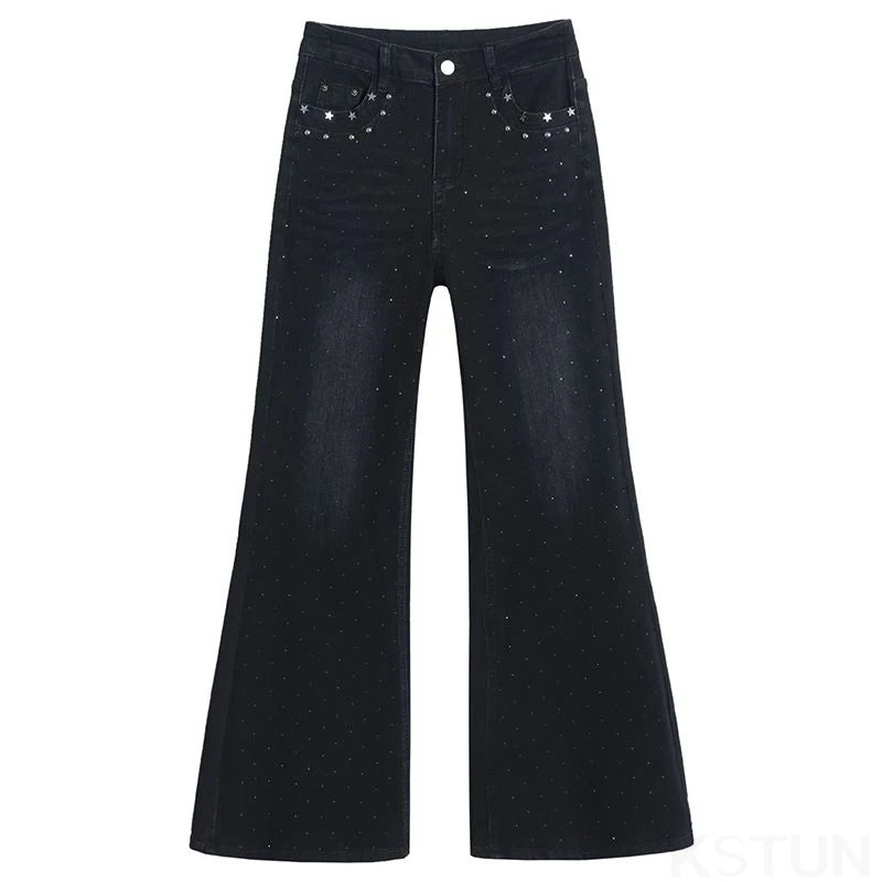 Flared Studded Diamond Stretch Jeans