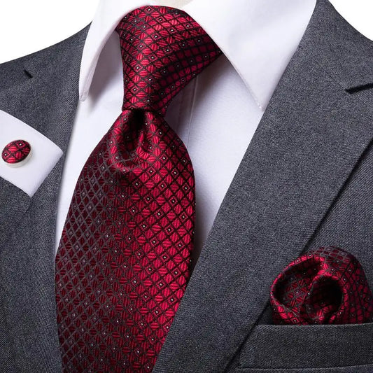 Red/ Burgundy Plaid Silk Tie Sets
