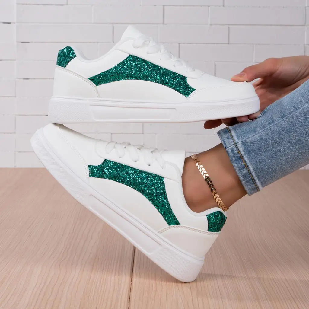 Women's White Glitter Sneakers