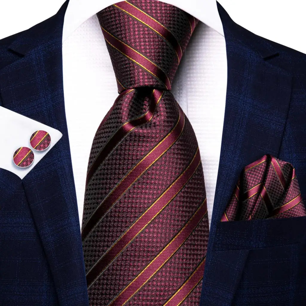 Red/ Burgundy Plaid Silk Tie Sets
