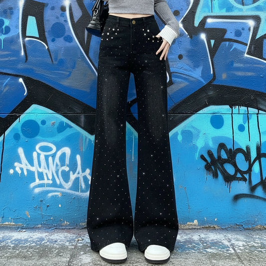 Flared Studded Diamond Stretch Jeans