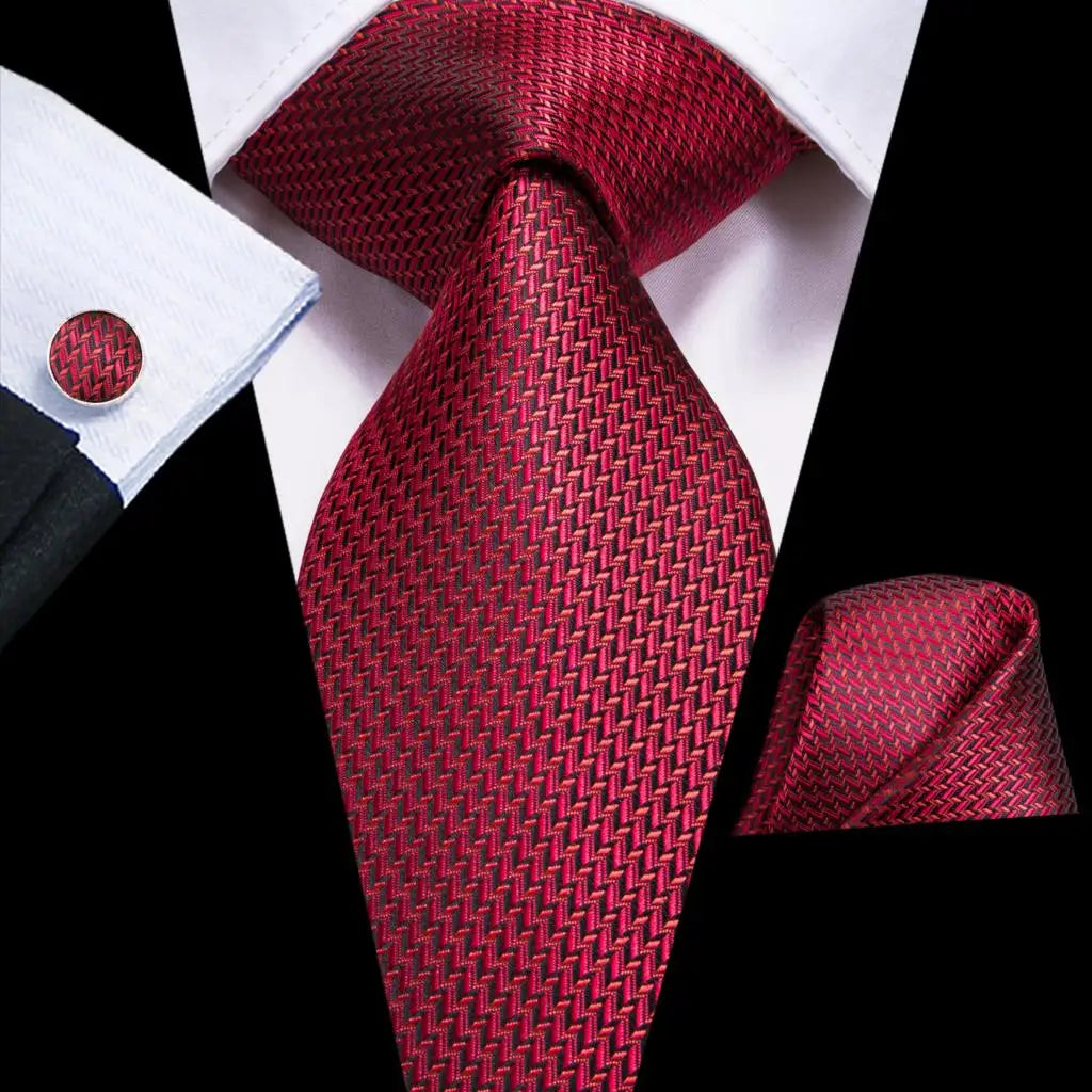 Red/ Burgundy Plaid Silk Tie Sets