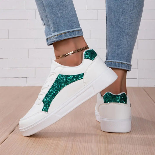 Women's White Glitter Sneakers