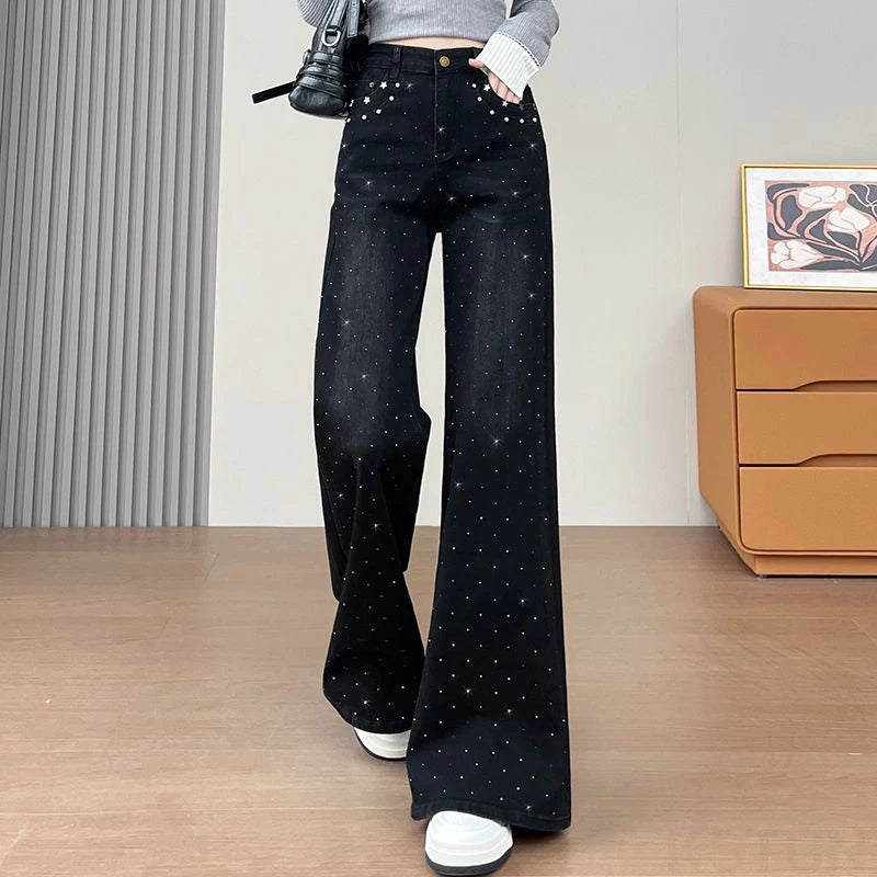 Flared Studded Diamond Stretch Jeans