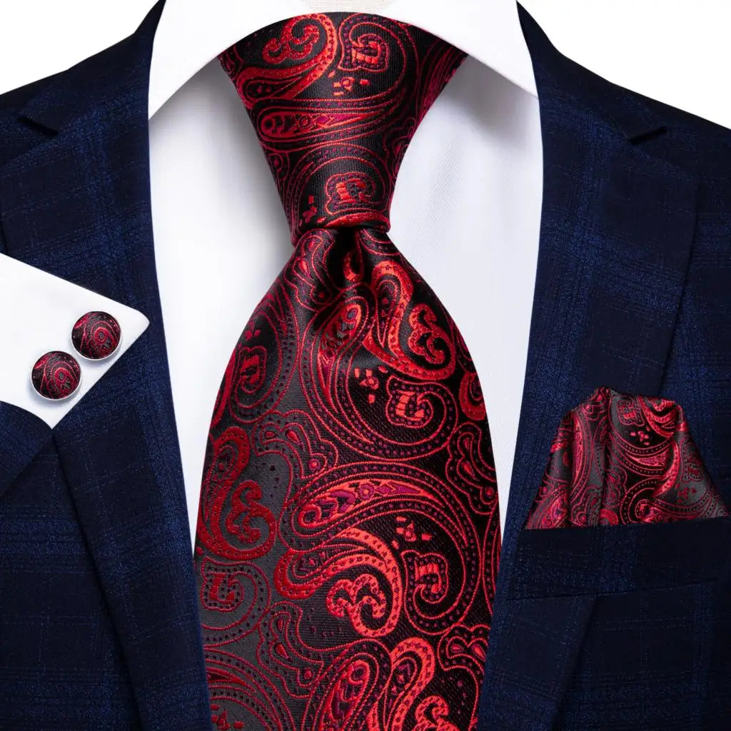 Red/ Burgundy Plaid Silk Tie Sets