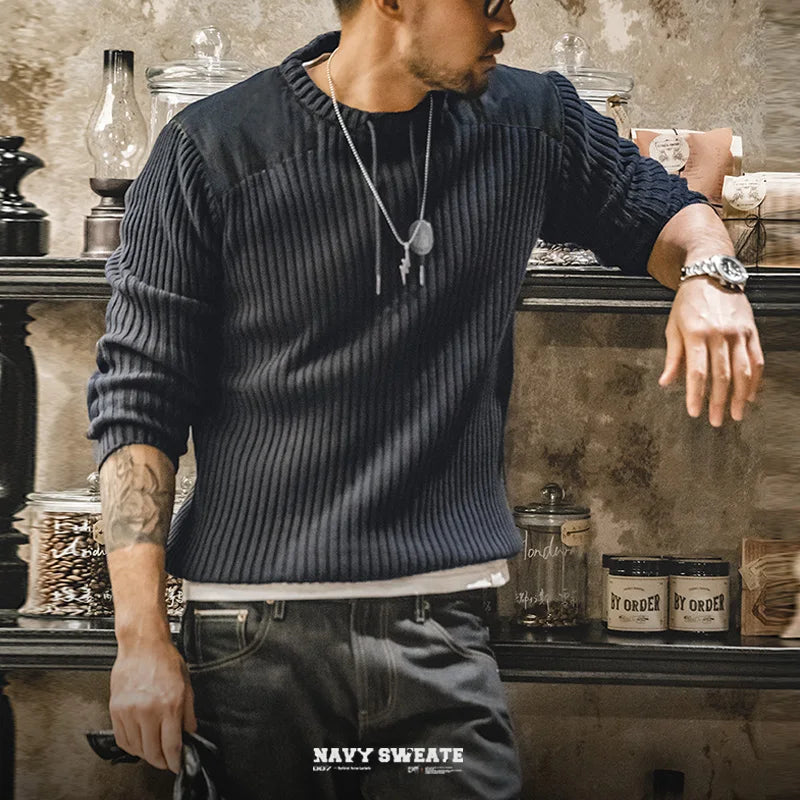 XS-M Military Patch Vertical Stripe Sweater