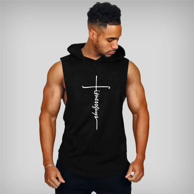 S-XL Cotton Fitness Gym Hooded Tank/Stringer - 6 COLOURS