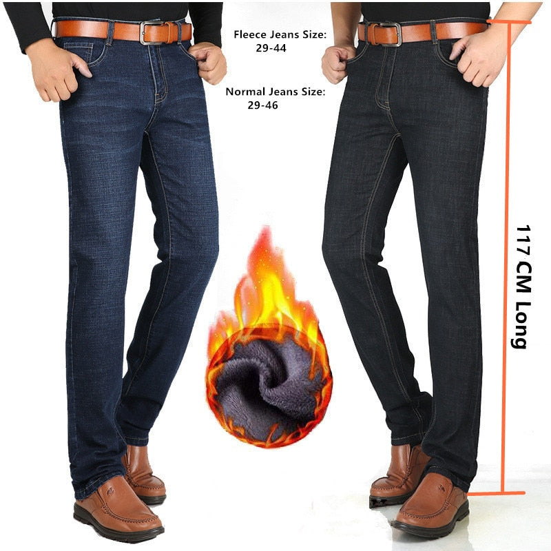 Tall Men Jeans 117CM Extra Long Fleecy Warm Jeans