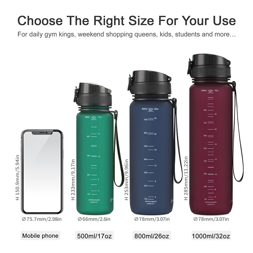 350/500/800/1000ml Sports Water Bottle - 8 colours