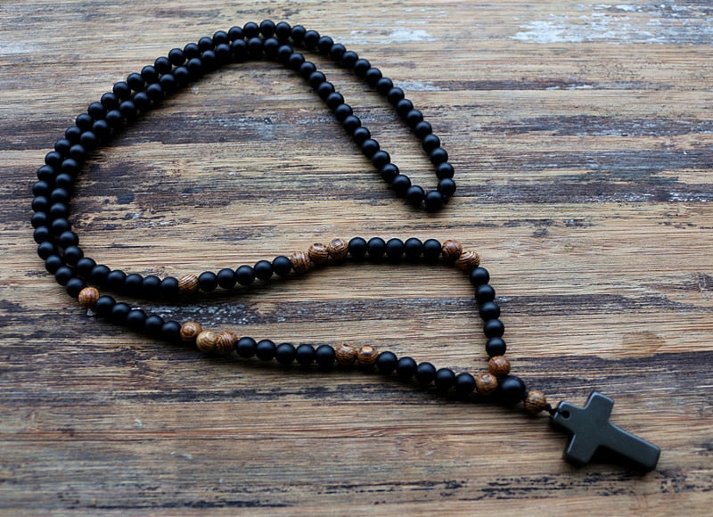 Black stone cross Pendant Necklace