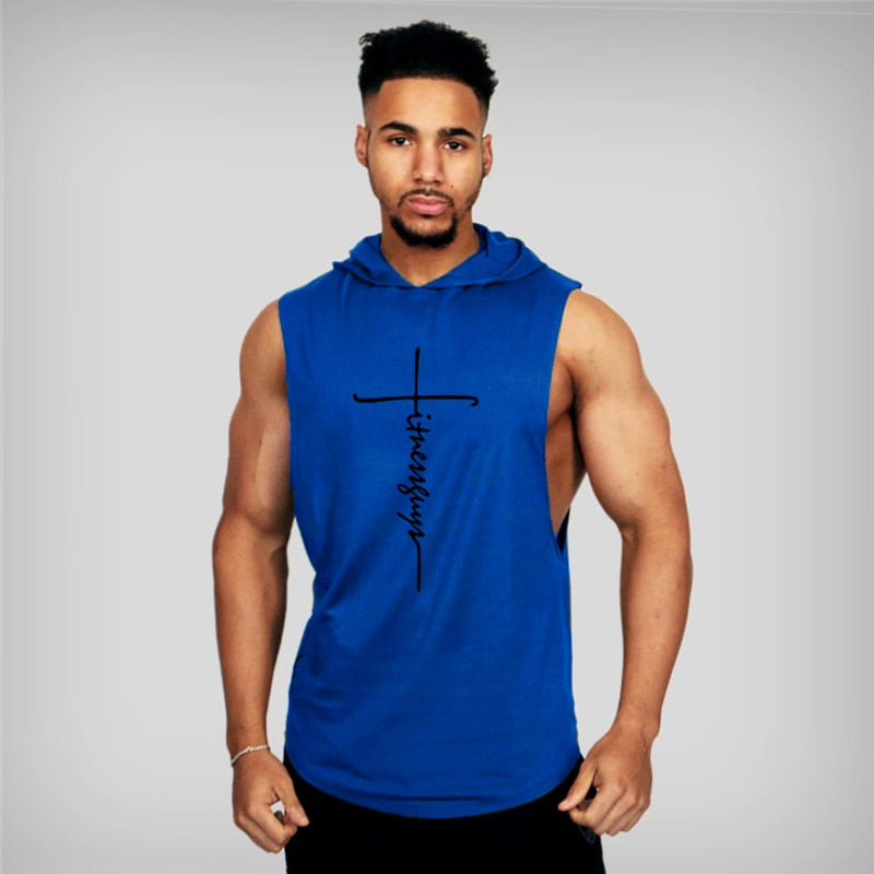 S-XL Cotton Fitness Gym Hooded Tank/Stringer - 6 COLOURS