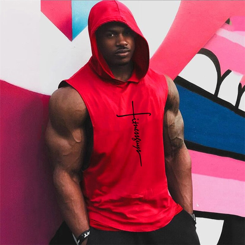 S-XL Cotton Fitness Gym Hooded Tank/Stringer - 6 COLOURS