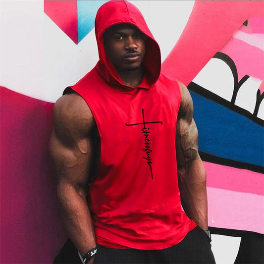 S-XL Cotton Fitness Gym Hooded Tank/Stringer - 6 COLOURS