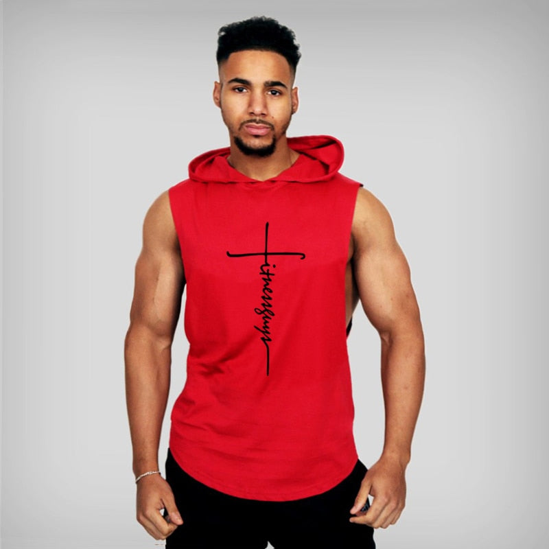S-XL Cotton Fitness Gym Hooded Tank/Stringer - 6 COLOURS