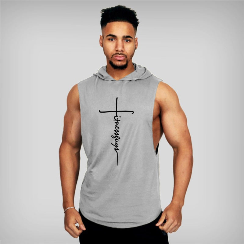S-XL Cotton Fitness Gym Hooded Tank/Stringer - 6 COLOURS