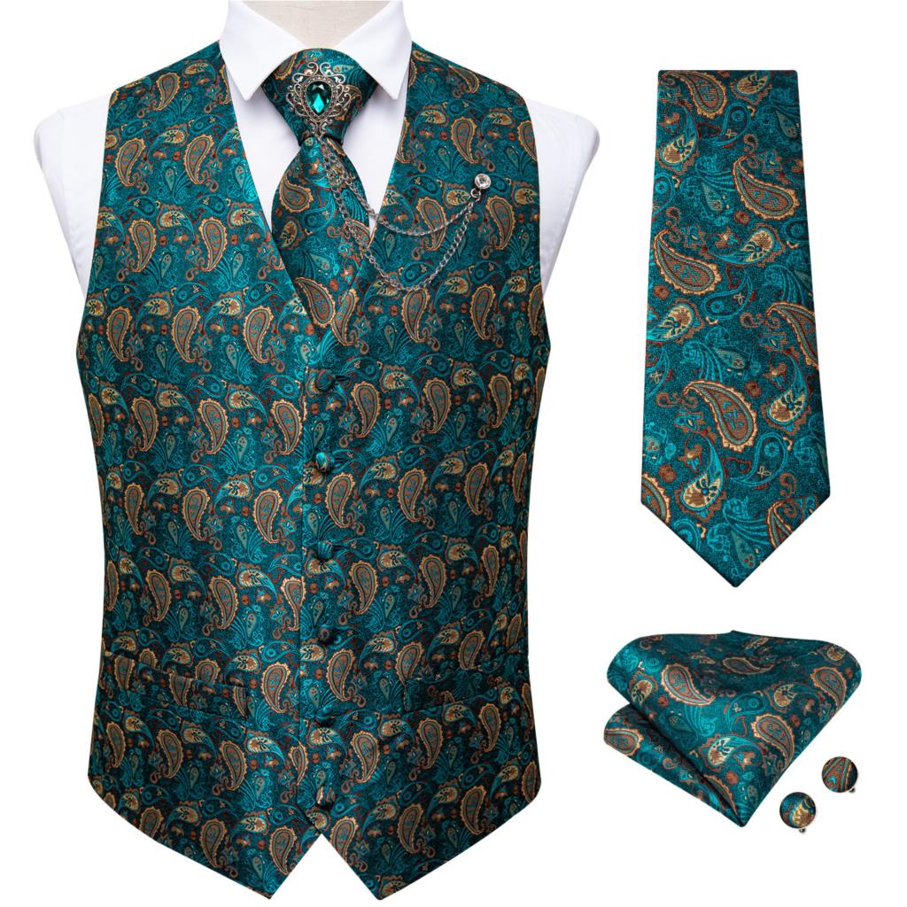 M-4XL 100% Silk Formal Set - Vest , Tie , Pocket Square, Cufflinks Set