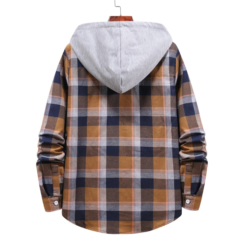M-4XL Plaid Hooded Flannel Shirt - 11 COLOURS