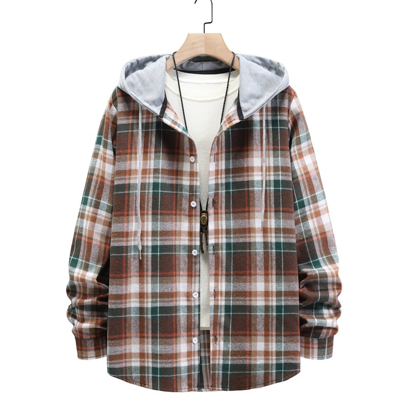 M-4XL Plaid Hooded Flannel Shirt - 11 COLOURS