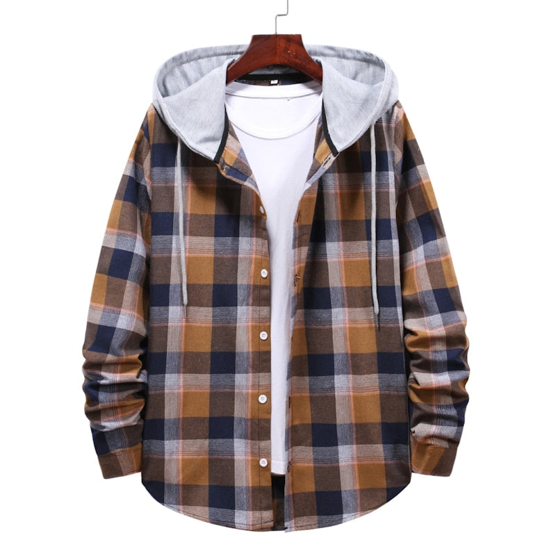 M-4XL Plaid Hooded Flannel Shirt - 11 COLOURS