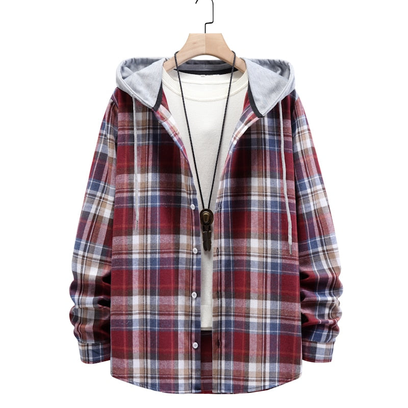 M-4XL Plaid Hooded Flannel Shirt - 11 COLOURS