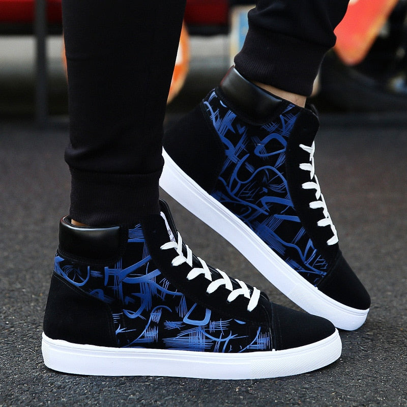 Canvas Hi Top Street Sneakers- Black Blue Red