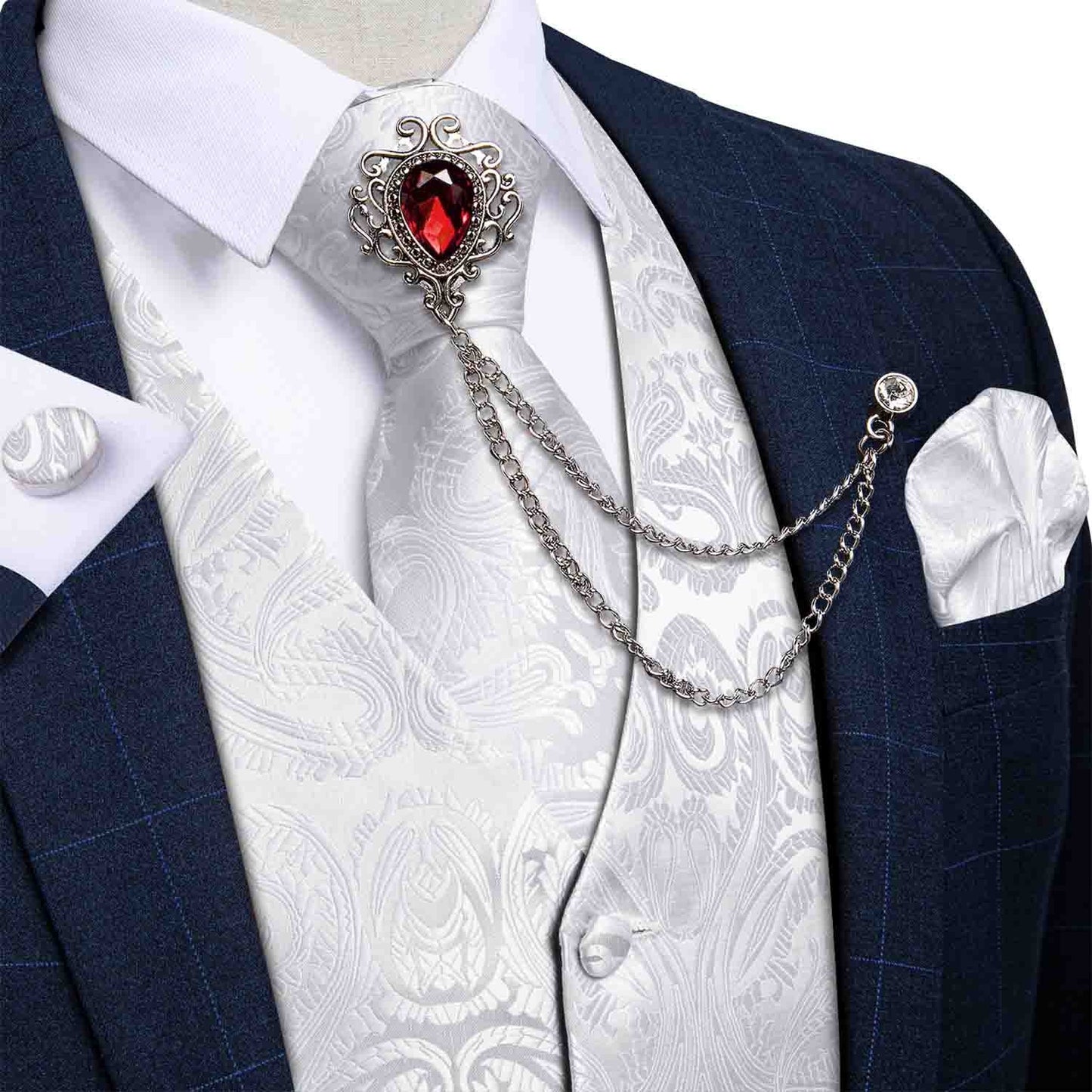 M-4XL 100% Silk Formal Set - Vest , Tie , Pocket Square, Cufflinks Set