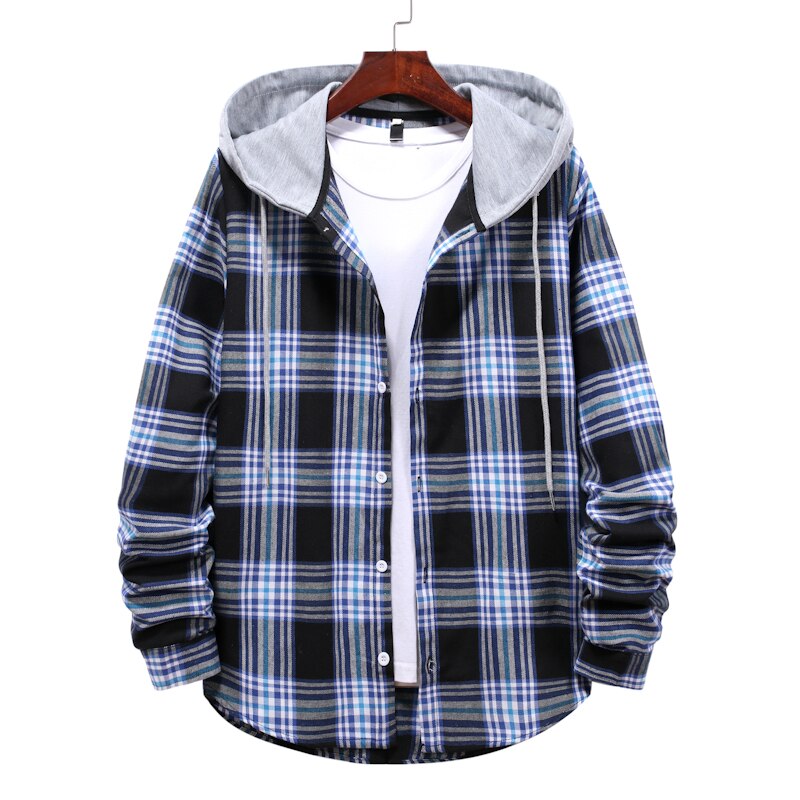 M-4XL Plaid Hooded Flannel Shirt - 11 COLOURS