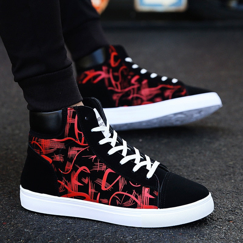 Canvas Hi Top Street Sneakers- Black Blue Red