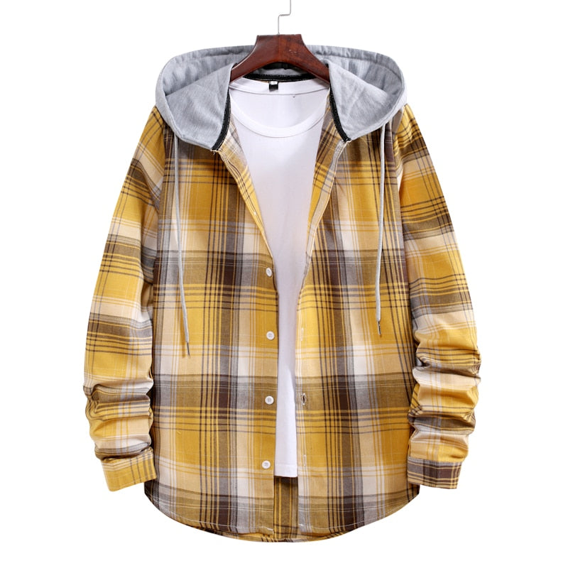 M-4XL Plaid Hooded Flannel Shirt - 11 COLOURS