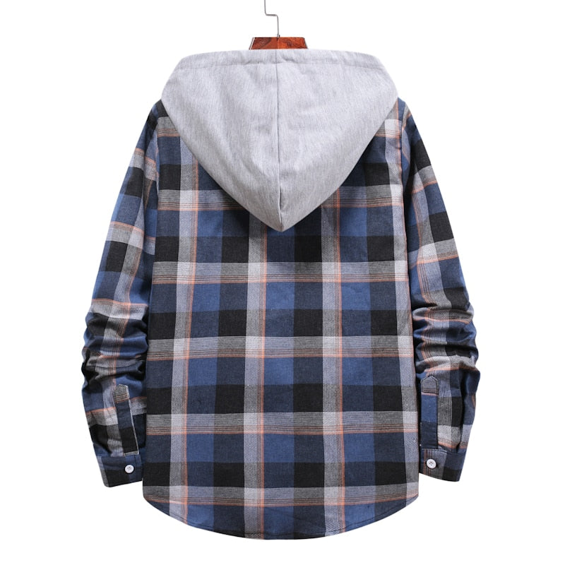 M-4XL Plaid Hooded Flannel Shirt - 11 COLOURS