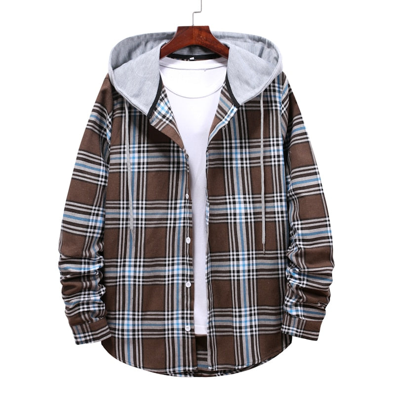 M-4XL Plaid Hooded Flannel Shirt - 11 COLOURS